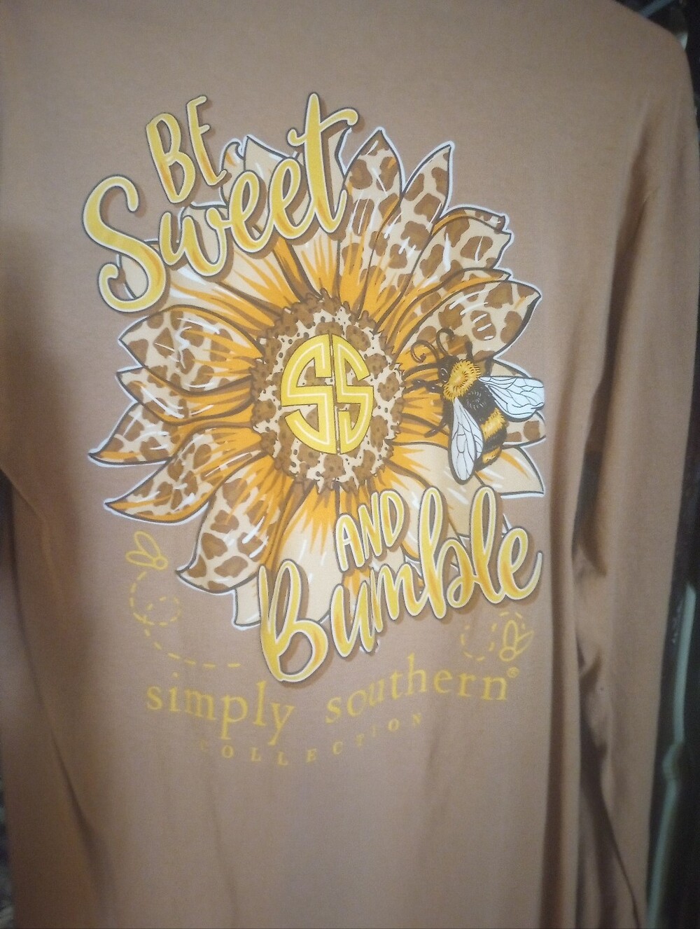 Simply Southern Tan Crewneck  with Yellow Sunflower & Bee Graphic